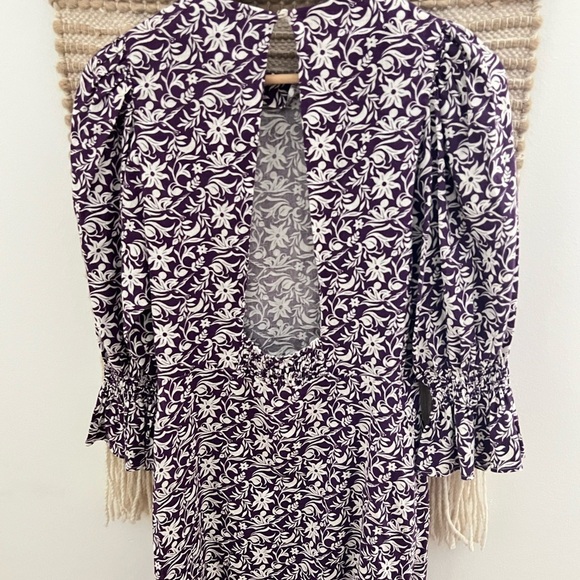 Maje Purple and White Floral Print Bishop Sleeve Sundress - Picture 10 of 14